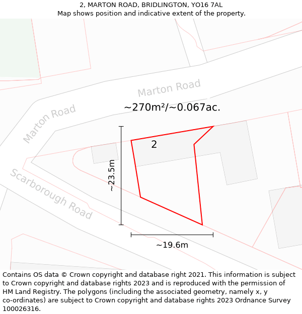 2, MARTON ROAD, BRIDLINGTON, YO16 7AL: Plot and title map