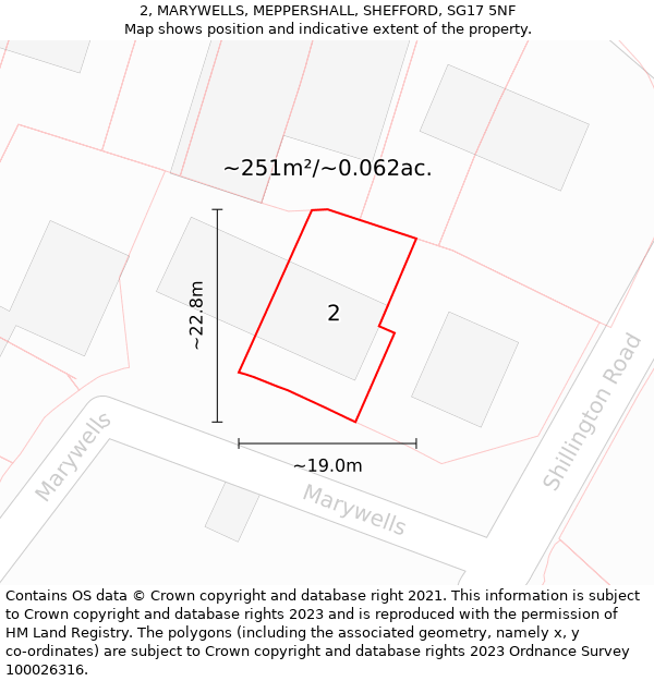 2, MARYWELLS, MEPPERSHALL, SHEFFORD, SG17 5NF: Plot and title map