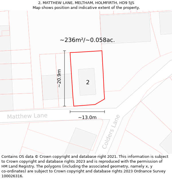 2, MATTHEW LANE, MELTHAM, HOLMFIRTH, HD9 5JS: Plot and title map