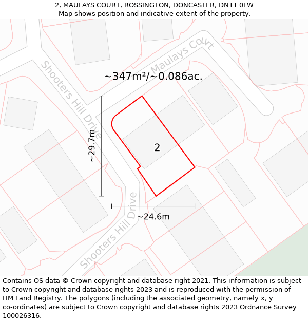 2, MAULAYS COURT, ROSSINGTON, DONCASTER, DN11 0FW: Plot and title map