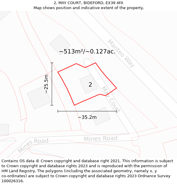 2, MAY COURT, BIDEFORD, EX39 4FA: Plot and title map