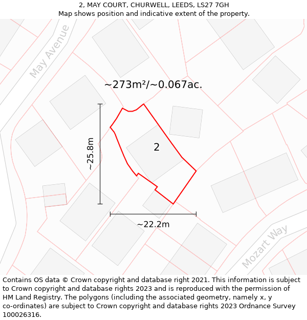 2, MAY COURT, CHURWELL, LEEDS, LS27 7GH: Plot and title map