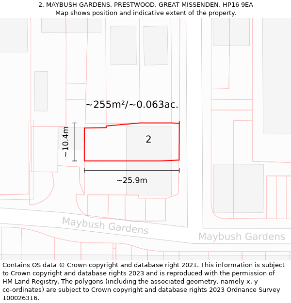 2, MAYBUSH GARDENS, PRESTWOOD, GREAT MISSENDEN, HP16 9EA: Plot and title map