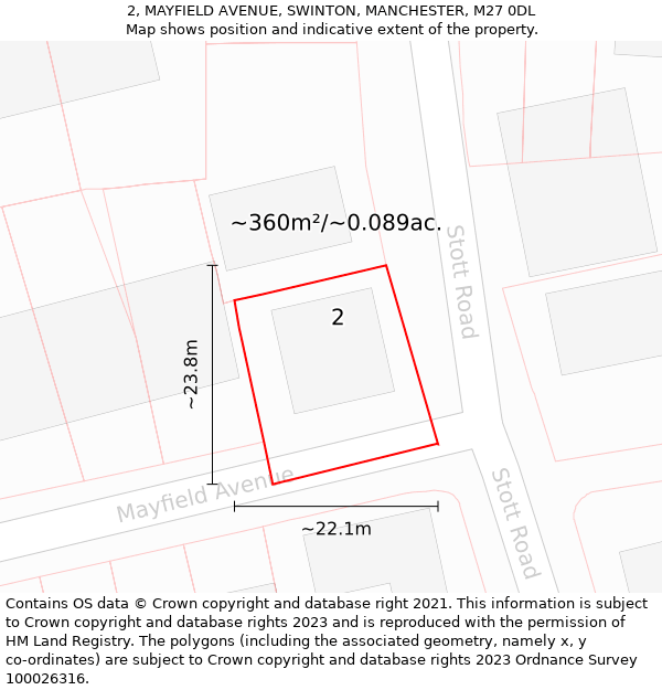 2, MAYFIELD AVENUE, SWINTON, MANCHESTER, M27 0DL: Plot and title map