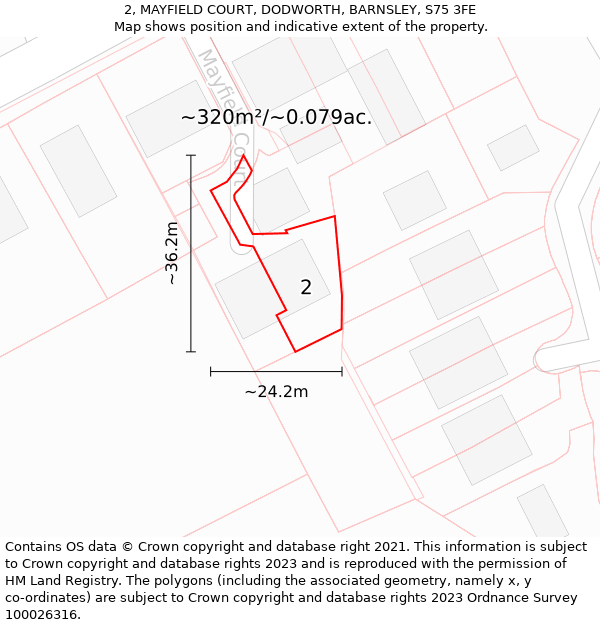 2, MAYFIELD COURT, DODWORTH, BARNSLEY, S75 3FE: Plot and title map