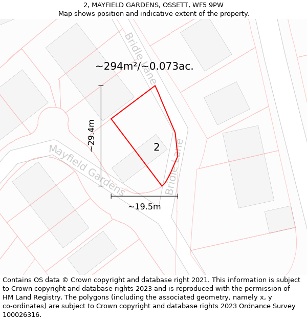 2, MAYFIELD GARDENS, OSSETT, WF5 9PW: Plot and title map