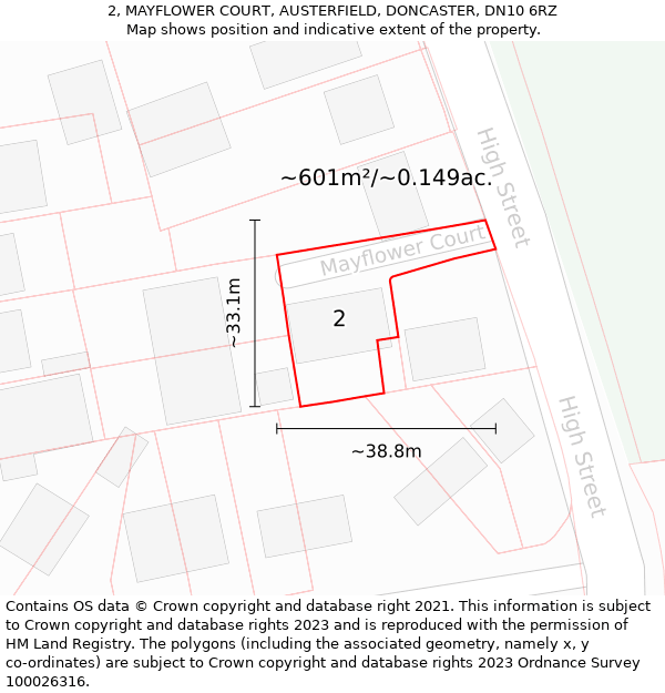 2, MAYFLOWER COURT, AUSTERFIELD, DONCASTER, DN10 6RZ: Plot and title map
