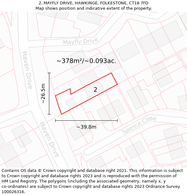 2, MAYFLY DRIVE, HAWKINGE, FOLKESTONE, CT18 7FD: Plot and title map