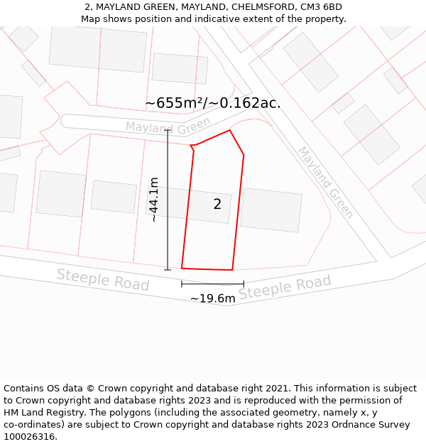 2, MAYLAND GREEN, MAYLAND, CHELMSFORD, CM3 6BD: Plot and title map