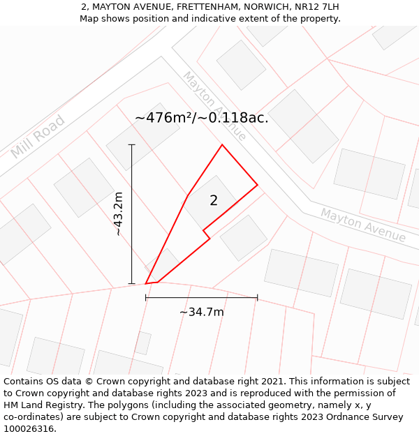 2, MAYTON AVENUE, FRETTENHAM, NORWICH, NR12 7LH: Plot and title map