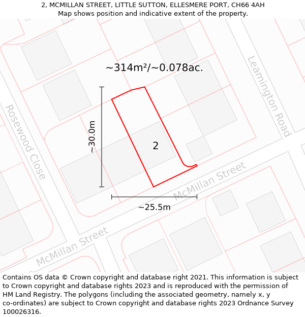 2, MCMILLAN STREET, LITTLE SUTTON, ELLESMERE PORT, CH66 4AH: Plot and title map