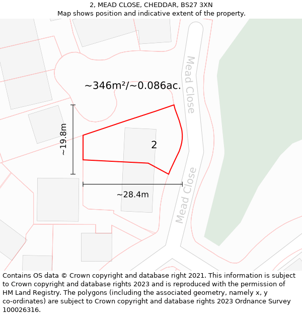 2, MEAD CLOSE, CHEDDAR, BS27 3XN: Plot and title map