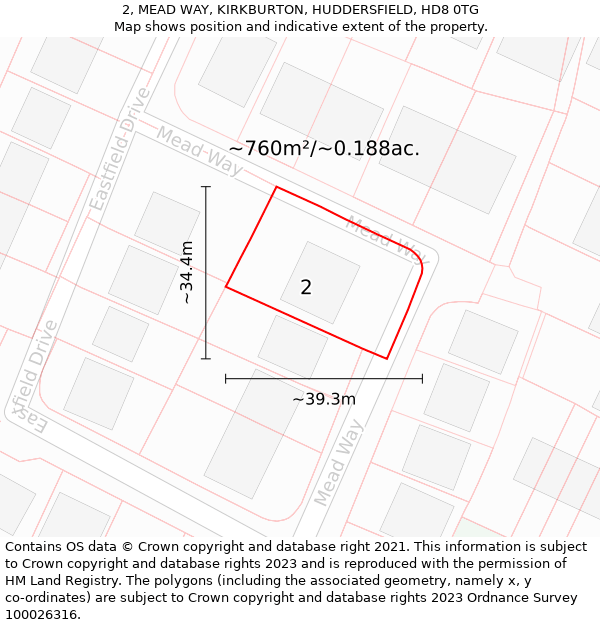 2, MEAD WAY, KIRKBURTON, HUDDERSFIELD, HD8 0TG: Plot and title map