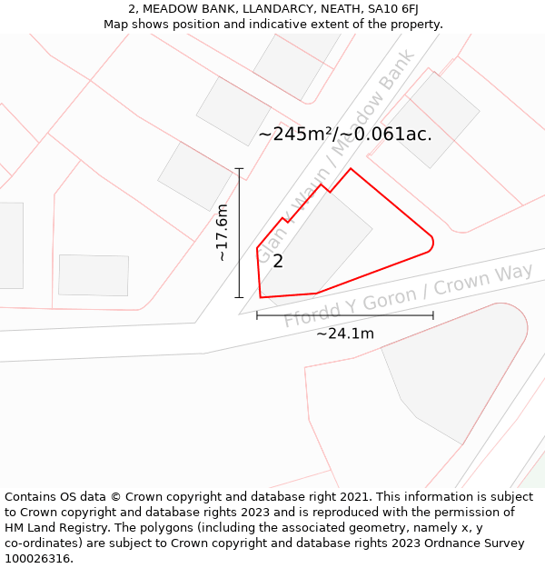 2, MEADOW BANK, LLANDARCY, NEATH, SA10 6FJ: Plot and title map