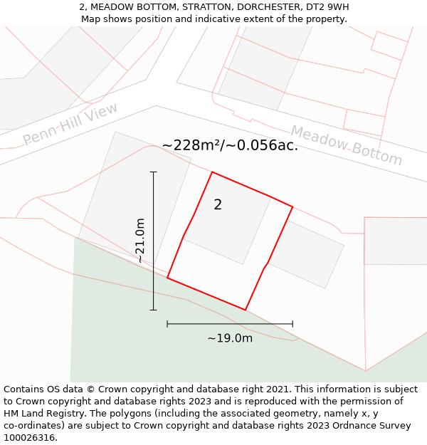 2, MEADOW BOTTOM, STRATTON, DORCHESTER, DT2 9WH: Plot and title map