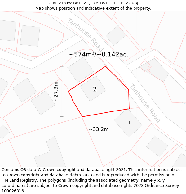 2, MEADOW BREEZE, LOSTWITHIEL, PL22 0BJ: Plot and title map