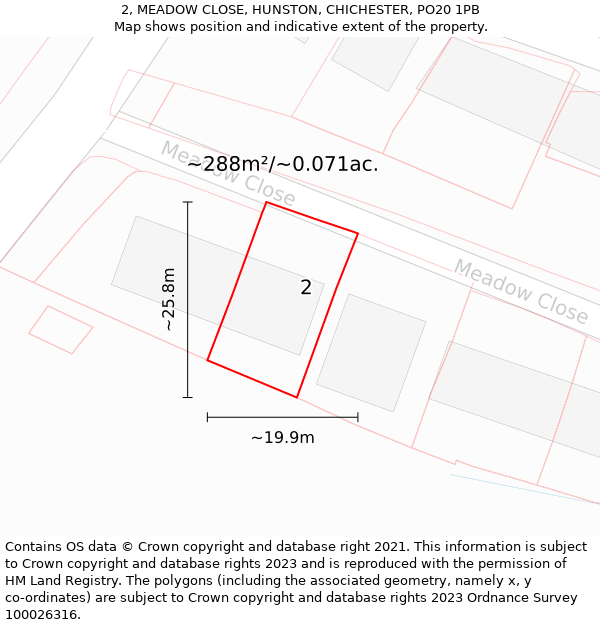 2, MEADOW CLOSE, HUNSTON, CHICHESTER, PO20 1PB: Plot and title map