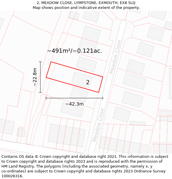 2, MEADOW CLOSE, LYMPSTONE, EXMOUTH, EX8 5LQ: Plot and title map