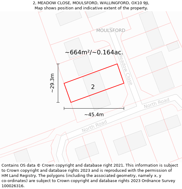 2, MEADOW CLOSE, MOULSFORD, WALLINGFORD, OX10 9JL: Plot and title map