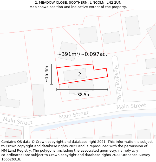 2, MEADOW CLOSE, SCOTHERN, LINCOLN, LN2 2UN: Plot and title map