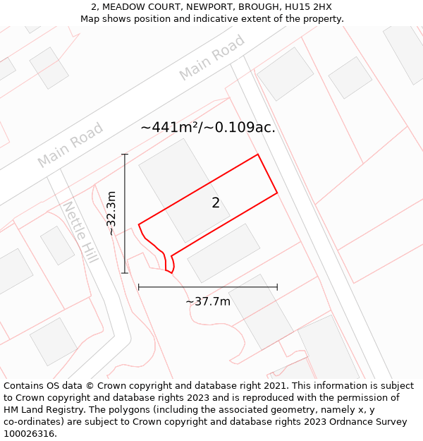 2, MEADOW COURT, NEWPORT, BROUGH, HU15 2HX: Plot and title map