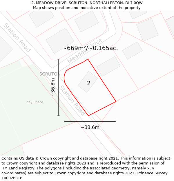 2, MEADOW DRIVE, SCRUTON, NORTHALLERTON, DL7 0QW: Plot and title map