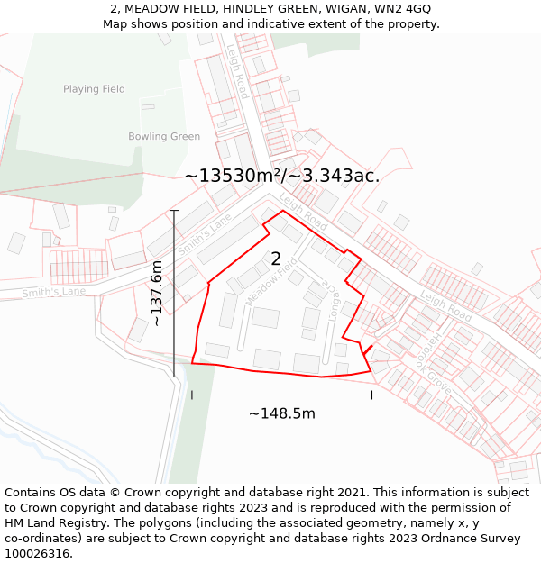 2, MEADOW FIELD, HINDLEY GREEN, WIGAN, WN2 4GQ: Plot and title map