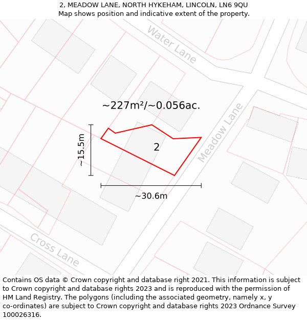 2, MEADOW LANE, NORTH HYKEHAM, LINCOLN, LN6 9QU: Plot and title map