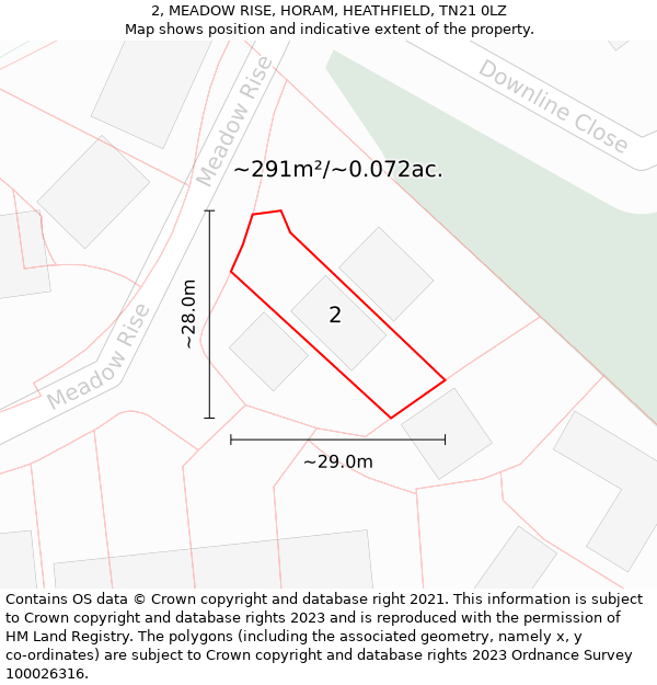 2, MEADOW RISE, HORAM, HEATHFIELD, TN21 0LZ: Plot and title map