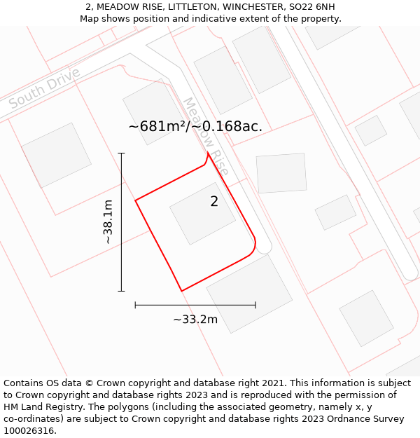 2, MEADOW RISE, LITTLETON, WINCHESTER, SO22 6NH: Plot and title map