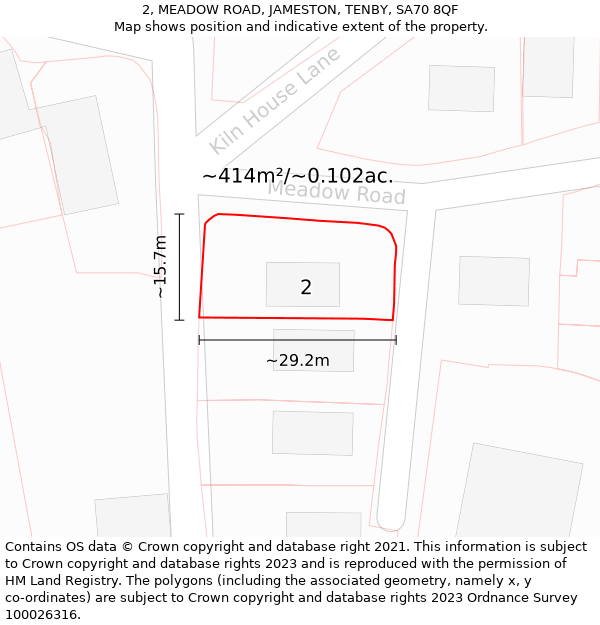 2, MEADOW ROAD, JAMESTON, TENBY, SA70 8QF: Plot and title map