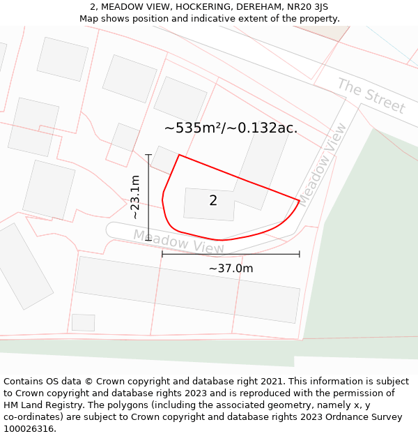 2, MEADOW VIEW, HOCKERING, DEREHAM, NR20 3JS: Plot and title map