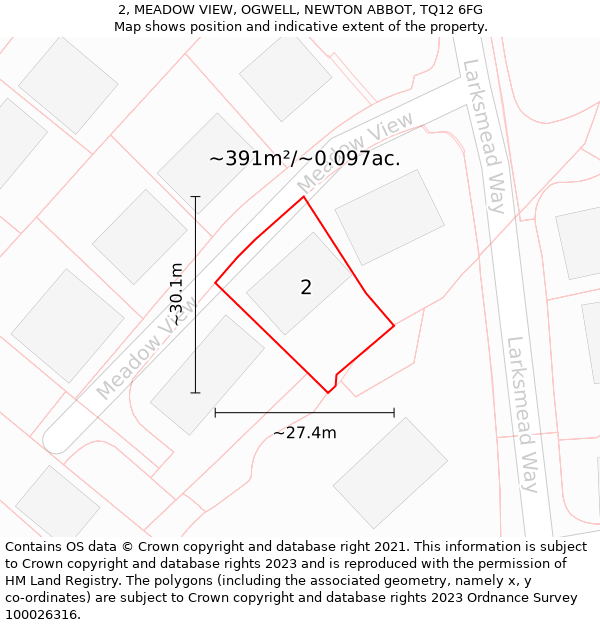 2, MEADOW VIEW, OGWELL, NEWTON ABBOT, TQ12 6FG: Plot and title map