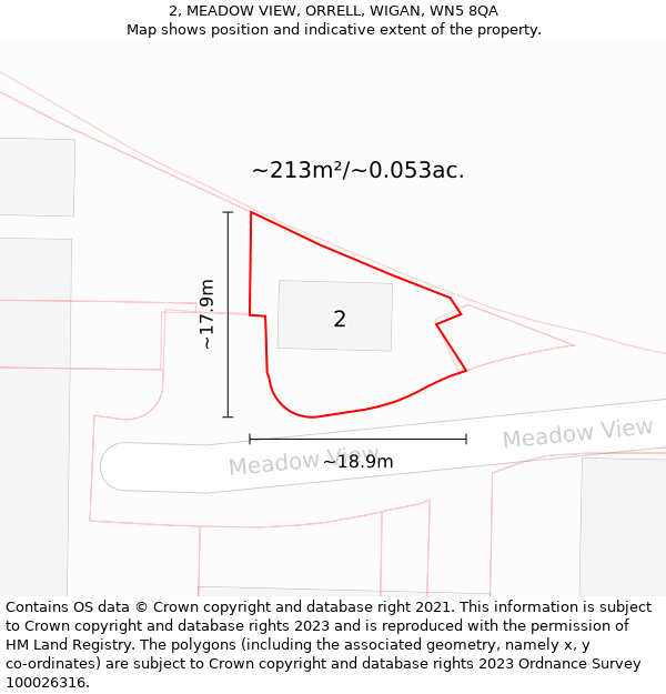 2, MEADOW VIEW, ORRELL, WIGAN, WN5 8QA: Plot and title map