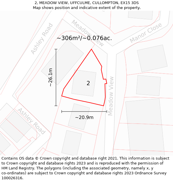 2, MEADOW VIEW, UFFCULME, CULLOMPTON, EX15 3DS: Plot and title map