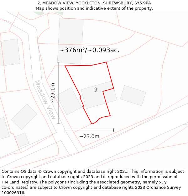 2, MEADOW VIEW, YOCKLETON, SHREWSBURY, SY5 9PA: Plot and title map