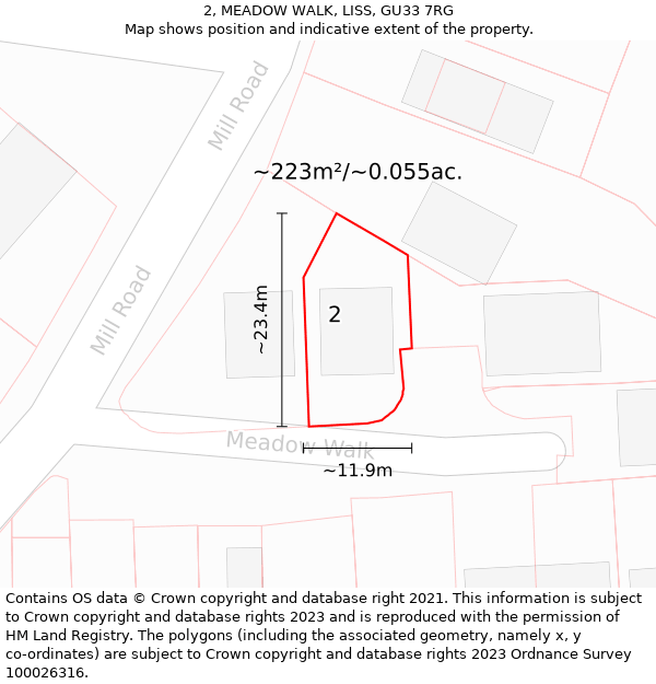 2, MEADOW WALK, LISS, GU33 7RG: Plot and title map