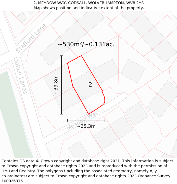 2, MEADOW WAY, CODSALL, WOLVERHAMPTON, WV8 2AS: Plot and title map