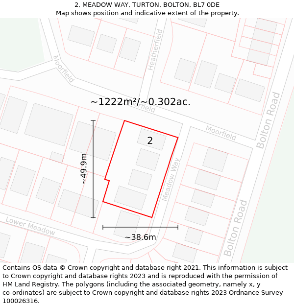 2, MEADOW WAY, TURTON, BOLTON, BL7 0DE: Plot and title map