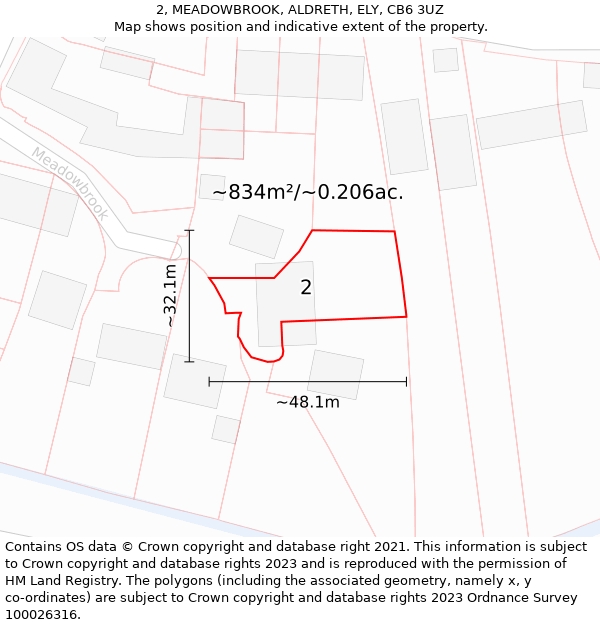 2, MEADOWBROOK, ALDRETH, ELY, CB6 3UZ: Plot and title map