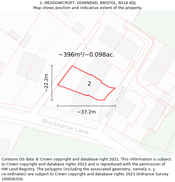 2, MEADOWCROFT, DOWNEND, BRISTOL, BS16 6DJ: Plot and title map