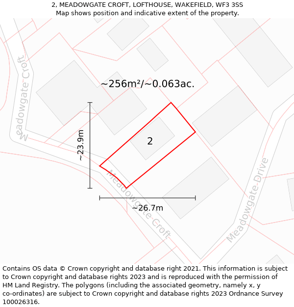 2, MEADOWGATE CROFT, LOFTHOUSE, WAKEFIELD, WF3 3SS: Plot and title map