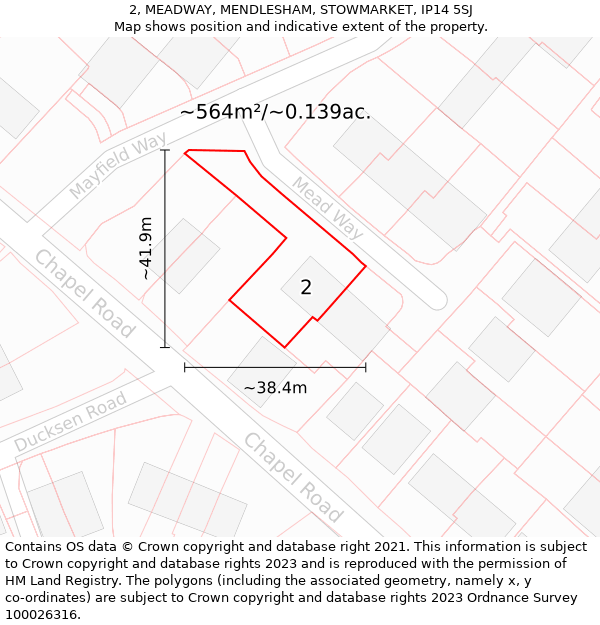 2, MEADWAY, MENDLESHAM, STOWMARKET, IP14 5SJ: Plot and title map