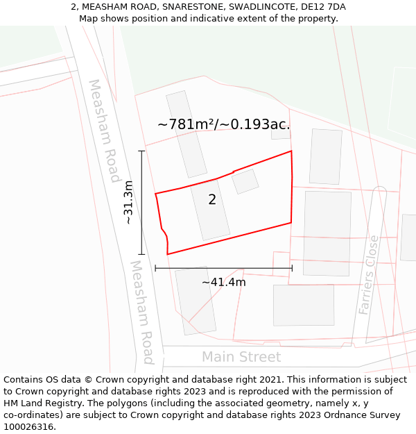 2, MEASHAM ROAD, SNARESTONE, SWADLINCOTE, DE12 7DA: Plot and title map