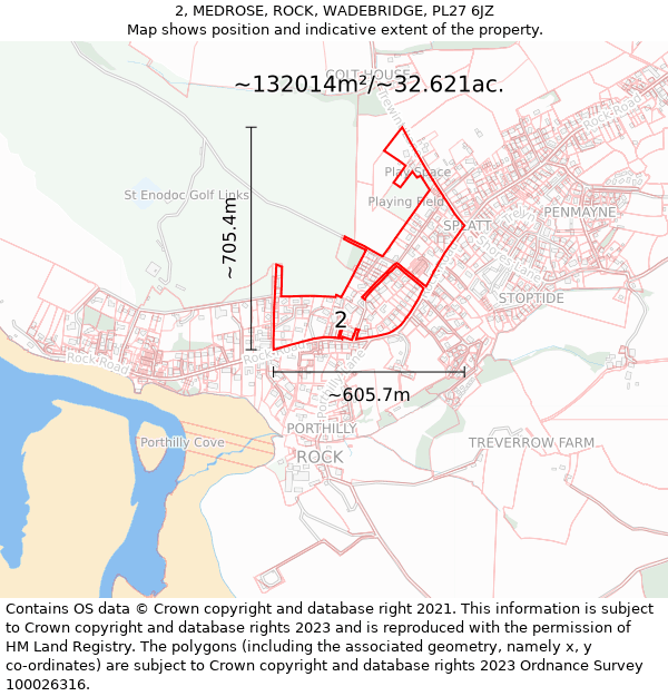 2, MEDROSE, ROCK, WADEBRIDGE, PL27 6JZ: Plot and title map