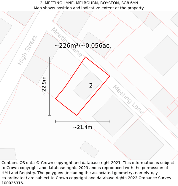 2, MEETING LANE, MELBOURN, ROYSTON, SG8 6AN: Plot and title map