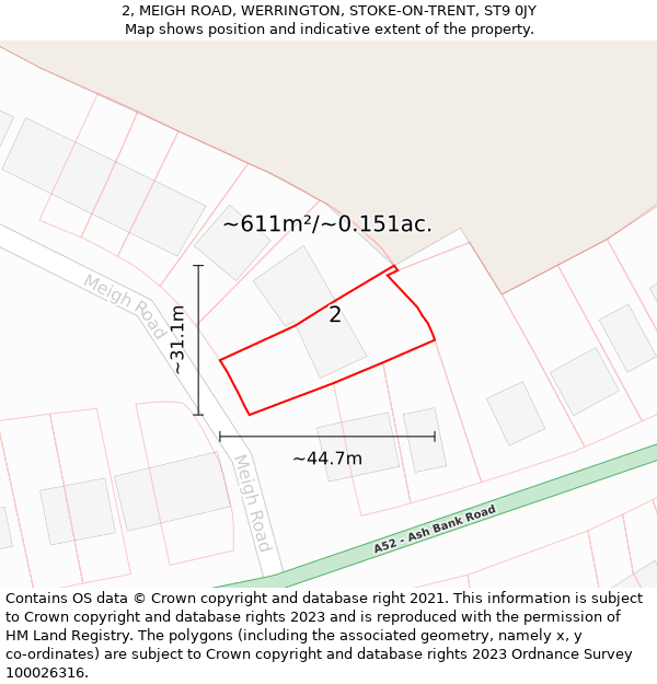 2, MEIGH ROAD, WERRINGTON, STOKE-ON-TRENT, ST9 0JY: Plot and title map