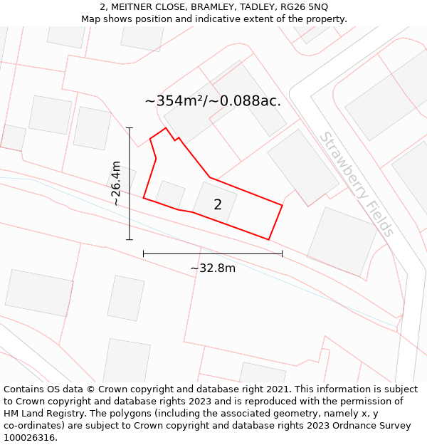 2, MEITNER CLOSE, BRAMLEY, TADLEY, RG26 5NQ: Plot and title map