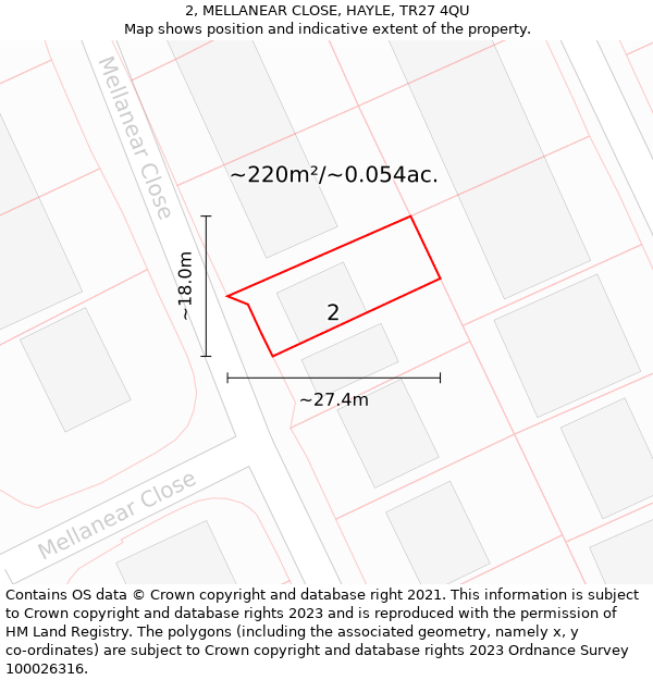 2, MELLANEAR CLOSE, HAYLE, TR27 4QU: Plot and title map