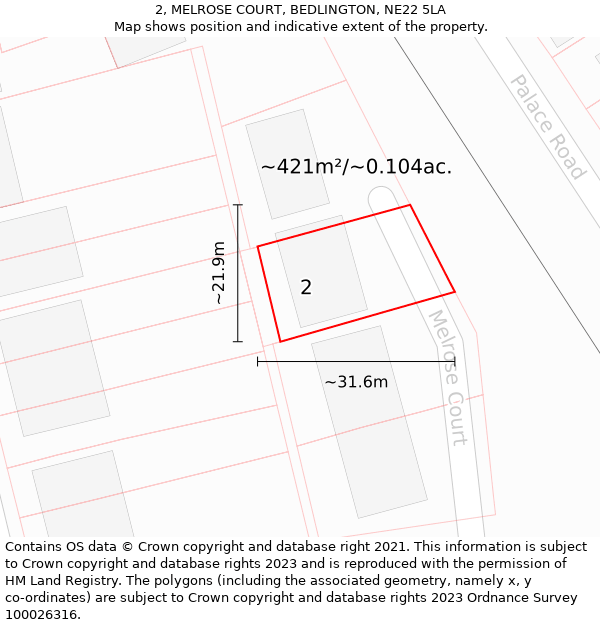 2, MELROSE COURT, BEDLINGTON, NE22 5LA: Plot and title map